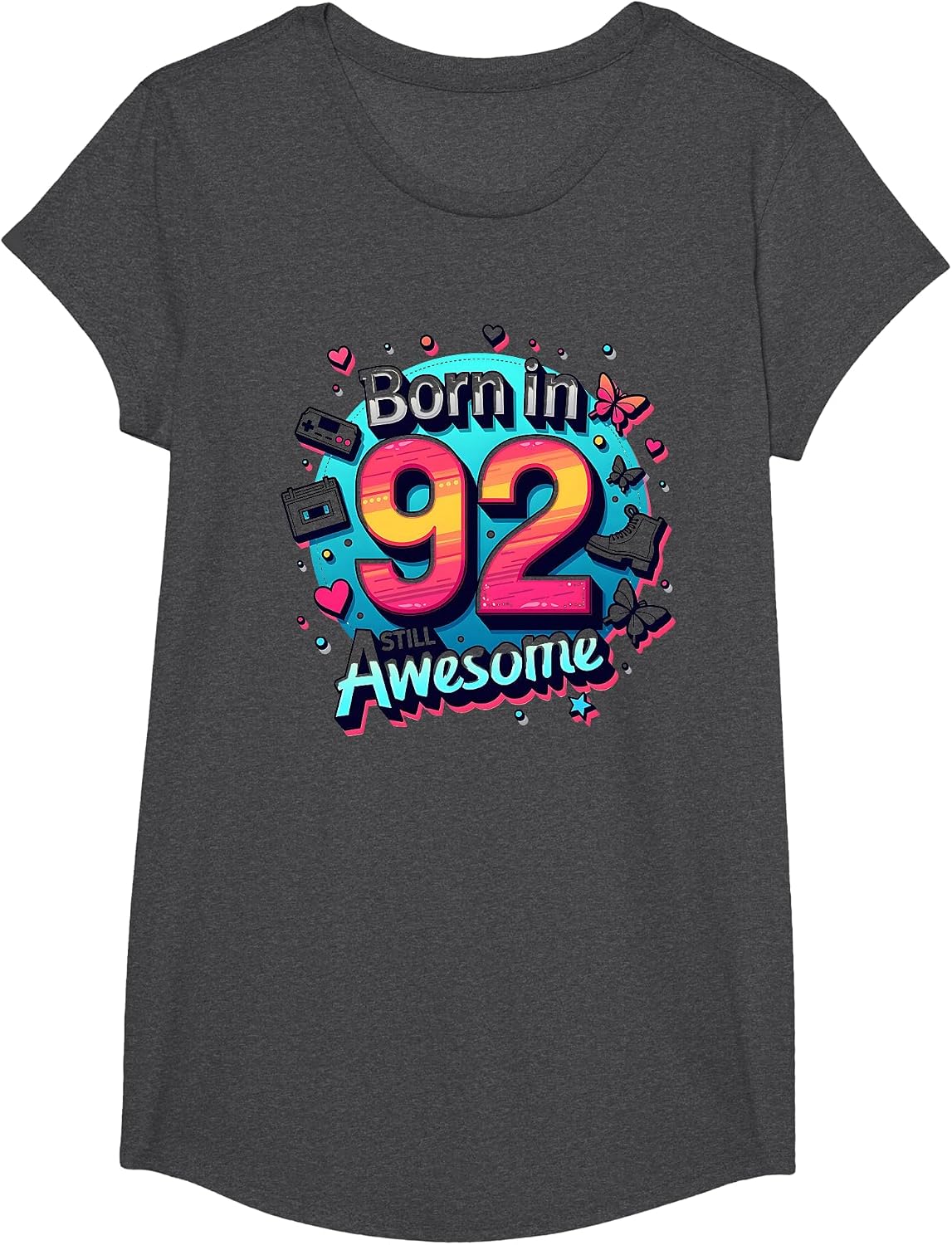 Mademark Birthday - 30s (31-39) T-Shirt - Girls Dark Heather Grey-born in 92 Still Awesome Birthday Gift 90s Retro Nostalgia