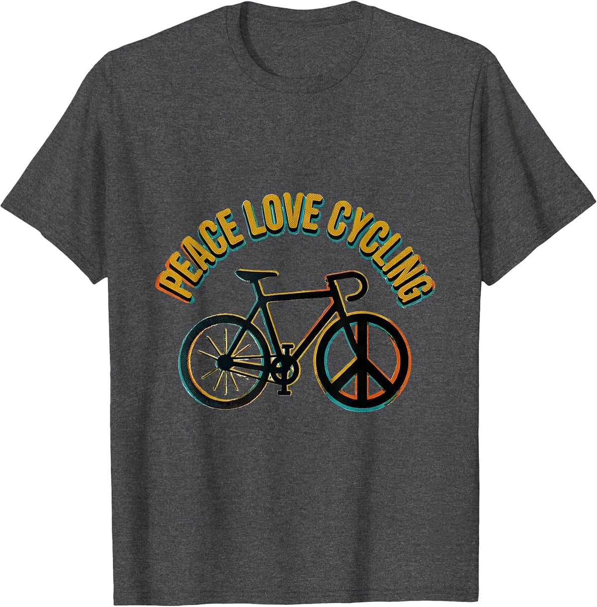Men's Peace Love Cycling Retro Hippie Peace Sign Nostalgia T-Shirt - Dark Heather Grey