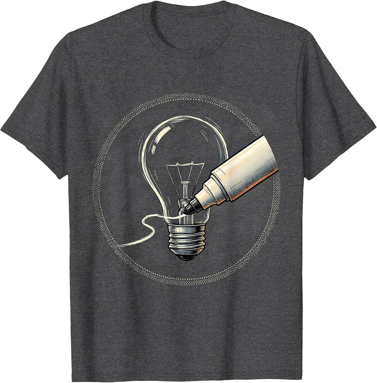 Middle School Teacher Lightbulb Marker Illustration T-Shirt - Dark Heather Grey