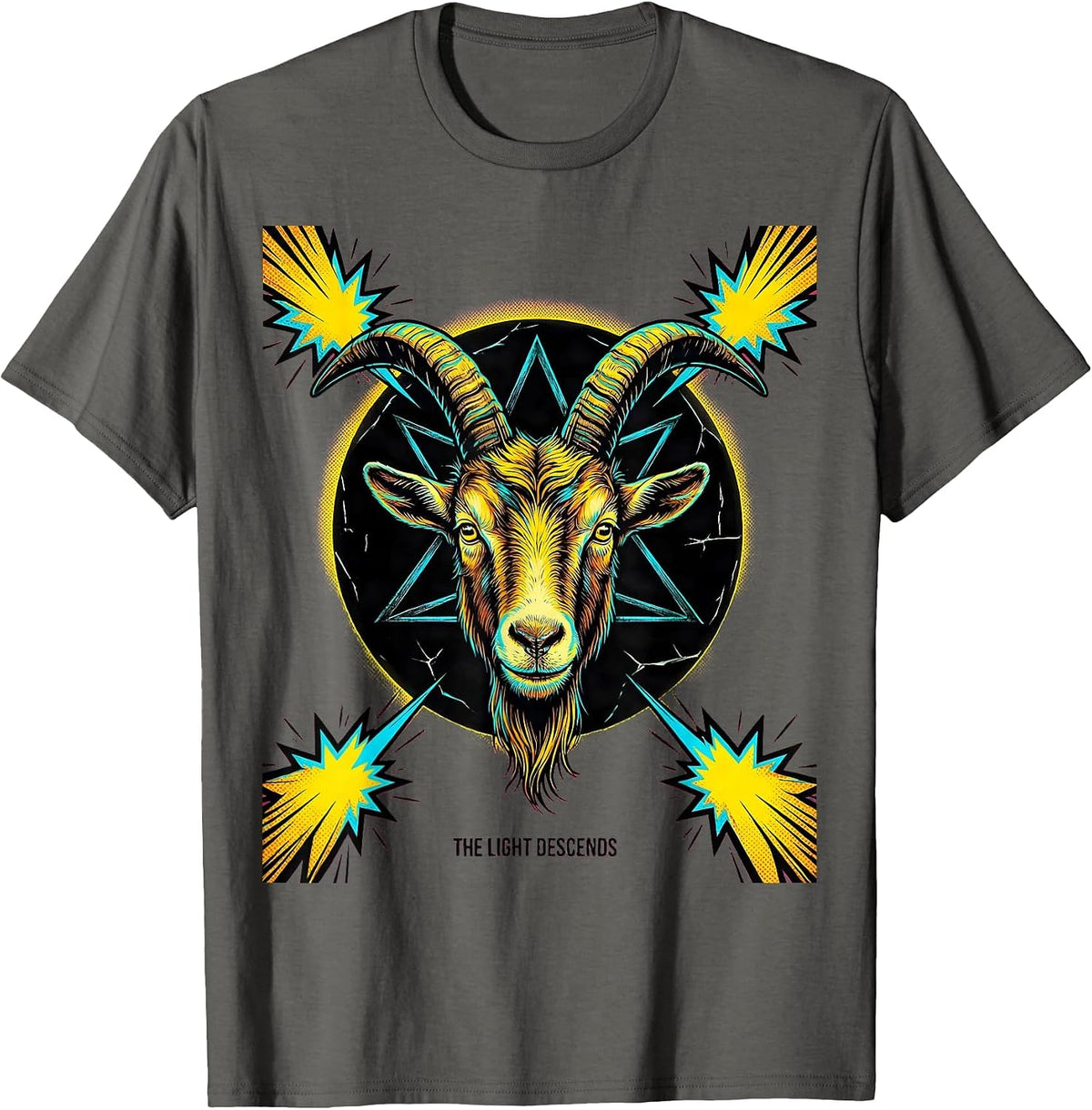 Men's The Light Descends Pop Art Occult Satanic Gothic Halloween T-Shirt - Asphalt Grey
