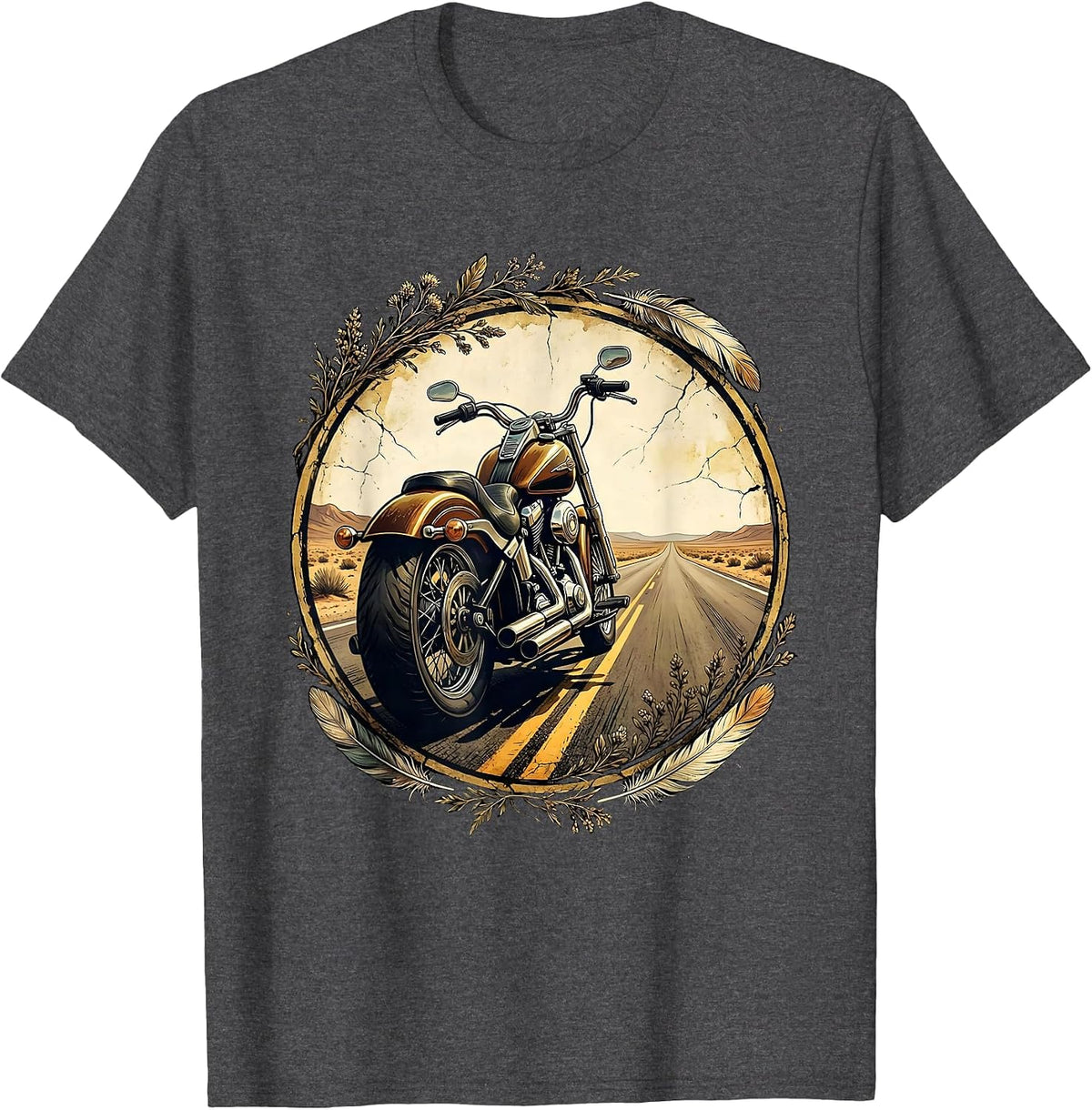 Freedom Vintage Motorcycle Open Highway Graphic T-Shirt - Dark Heather Grey