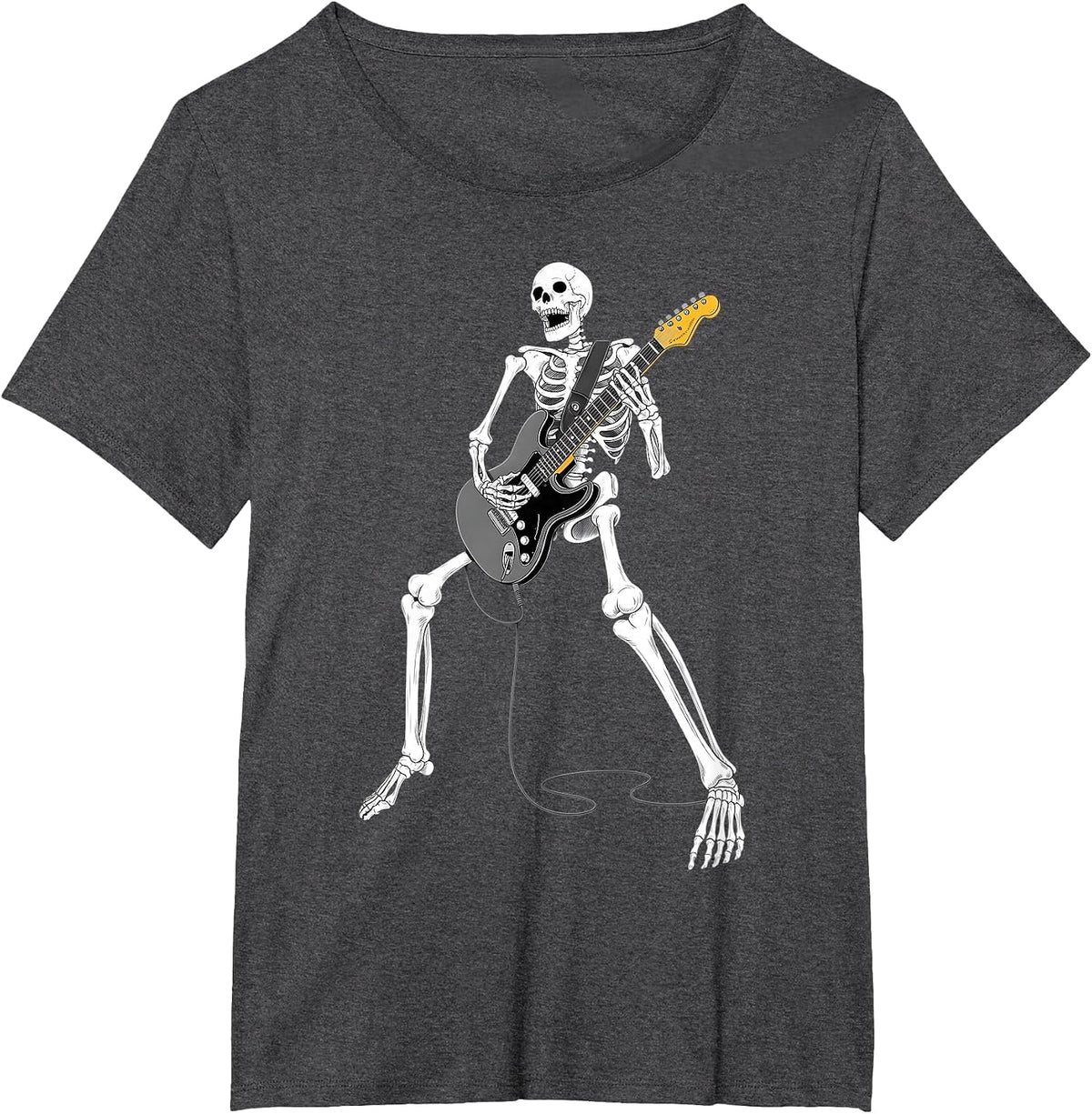 Skeleton Guitar Guy Music Spooky Halloween Rock Band Concert T-Shirt - Dark Heather Grey