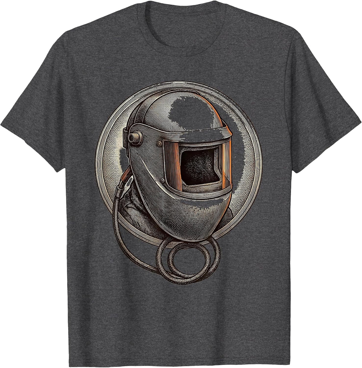 Sleeping Welder Badge Crosshatch Etching Blue Collar Humor T-Shirt - Dark Heather Grey
