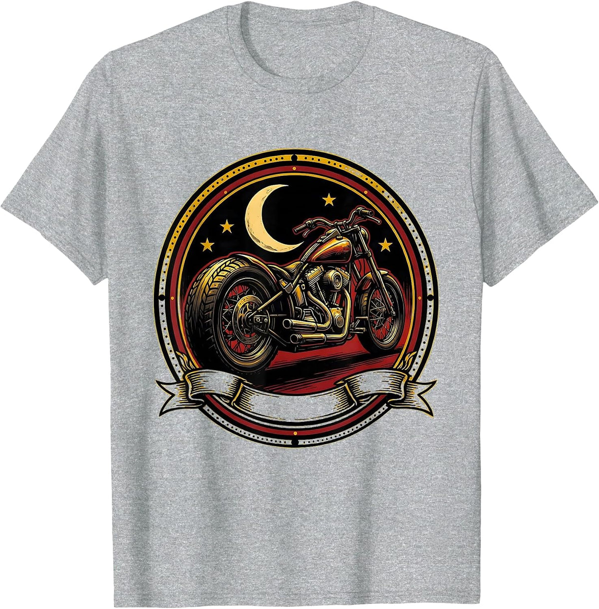Men's Retro Bobber Motorcycle Crescent Moon Graphic T-Shirt - Heather Grey