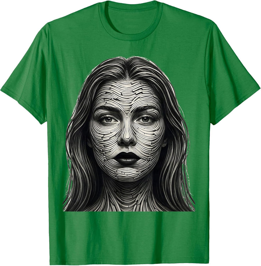 Men's Female Face Line Art Abstract Fashion Designer Graphic T-Shirt - Kelly Green