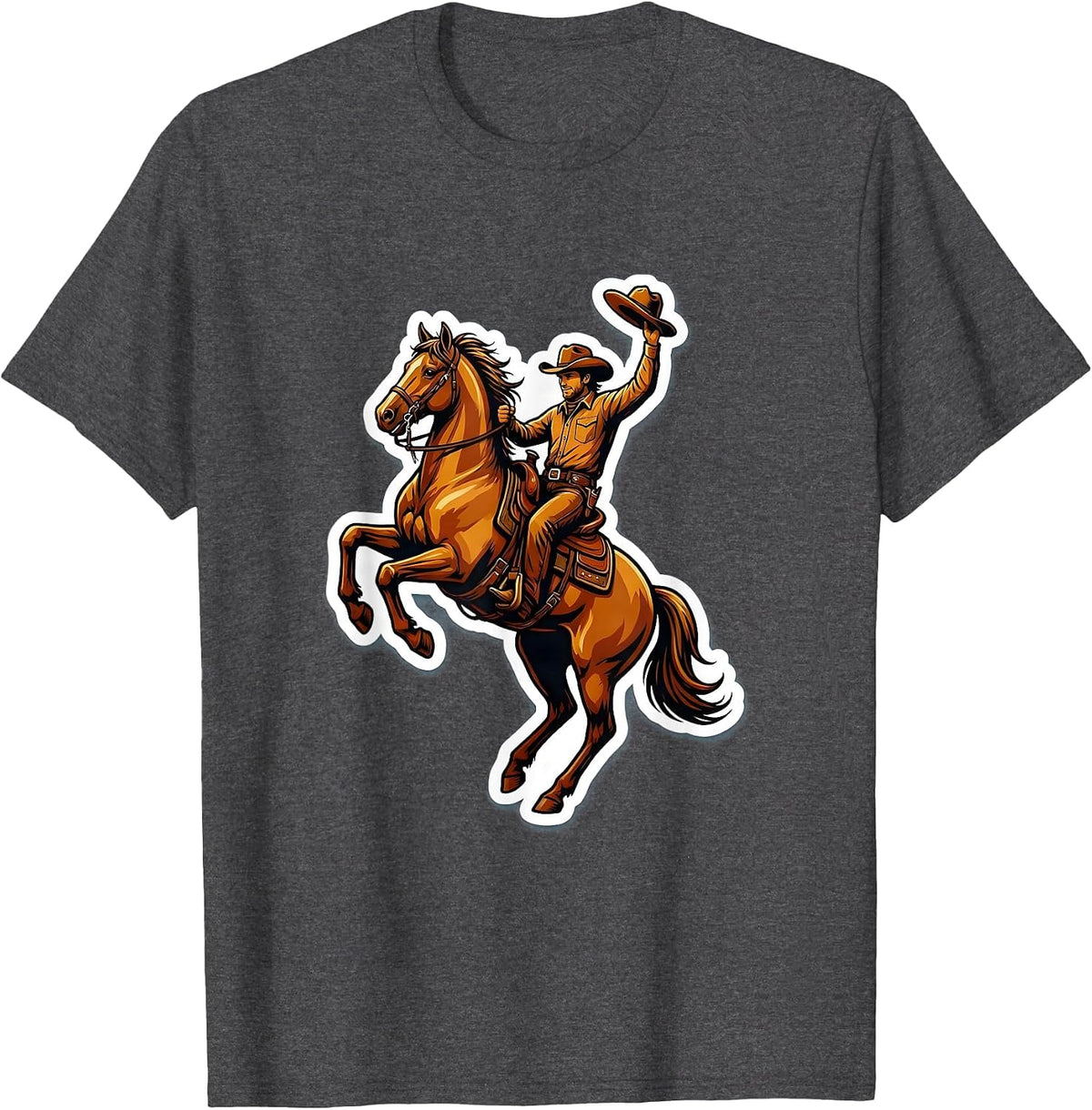 Men's Cowboy Tipping Hat Bareback Riding Illustration T-Shirt - Dark Heather Grey
