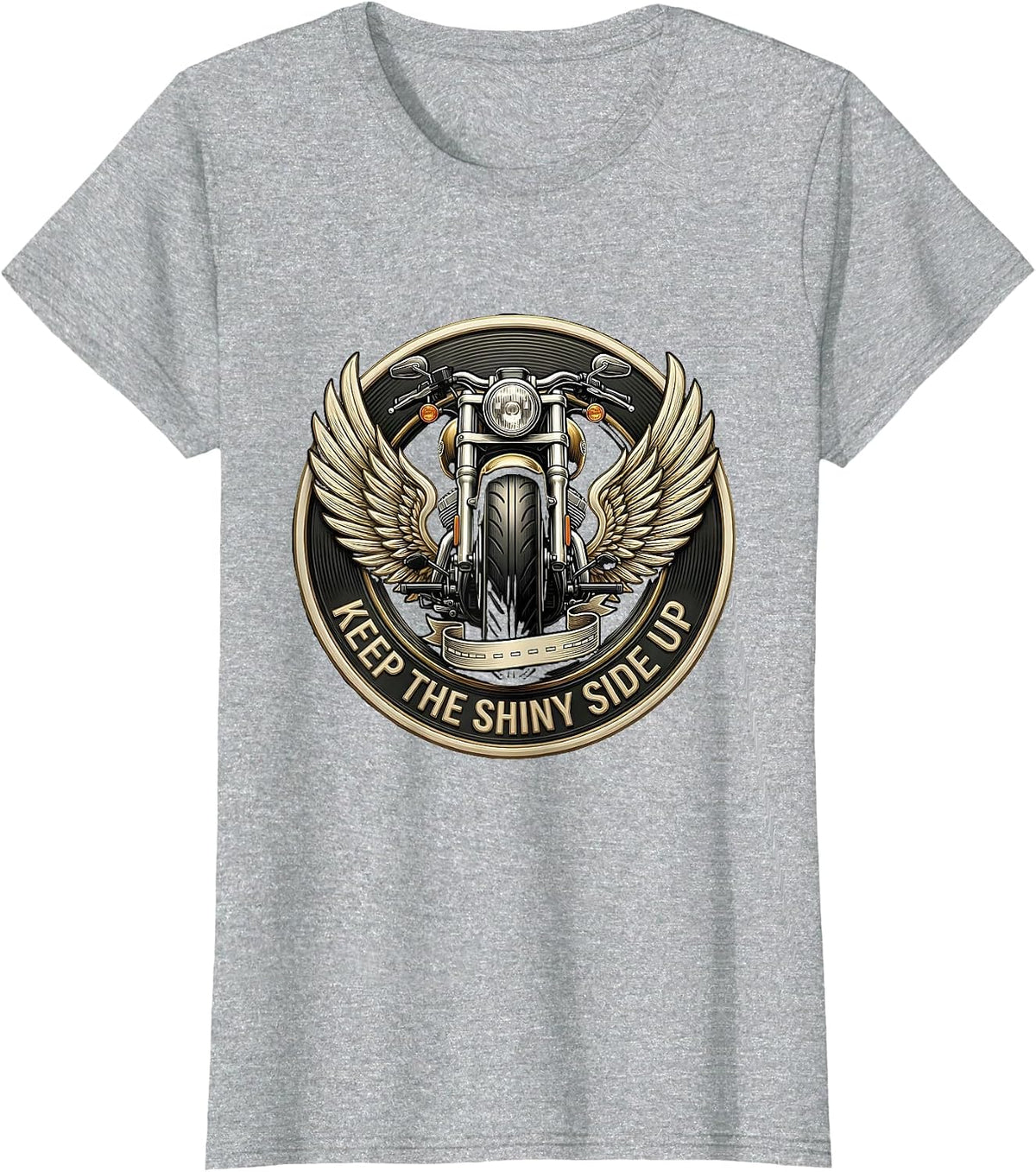 Keep The Shiny Side Up Motorcycle Rider Design T-Shirt - Heather Grey