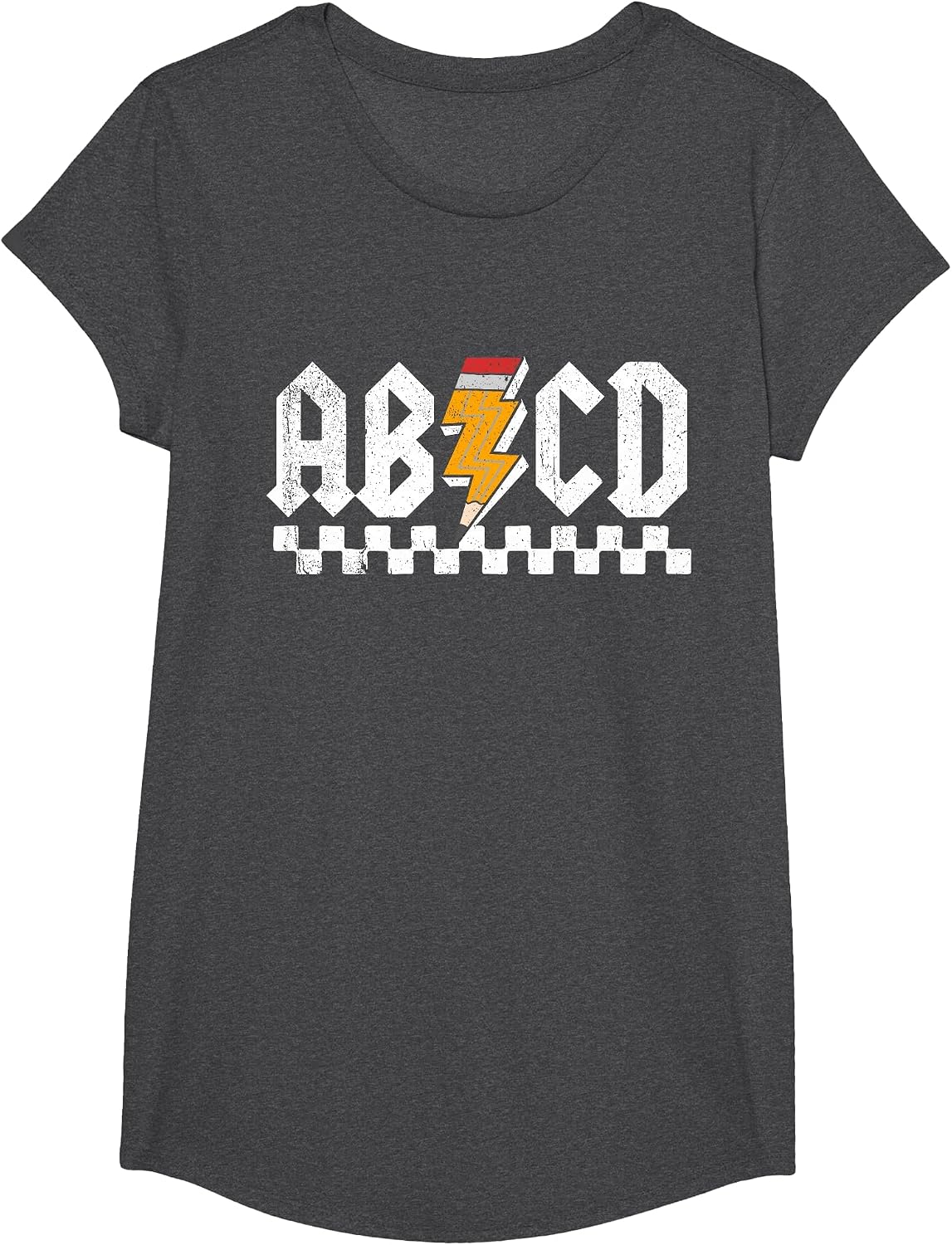 AB CD Lightning Checkered Pencil Leopard Testing Day Teacher T-Shirt - Girls Dark Heather Grey