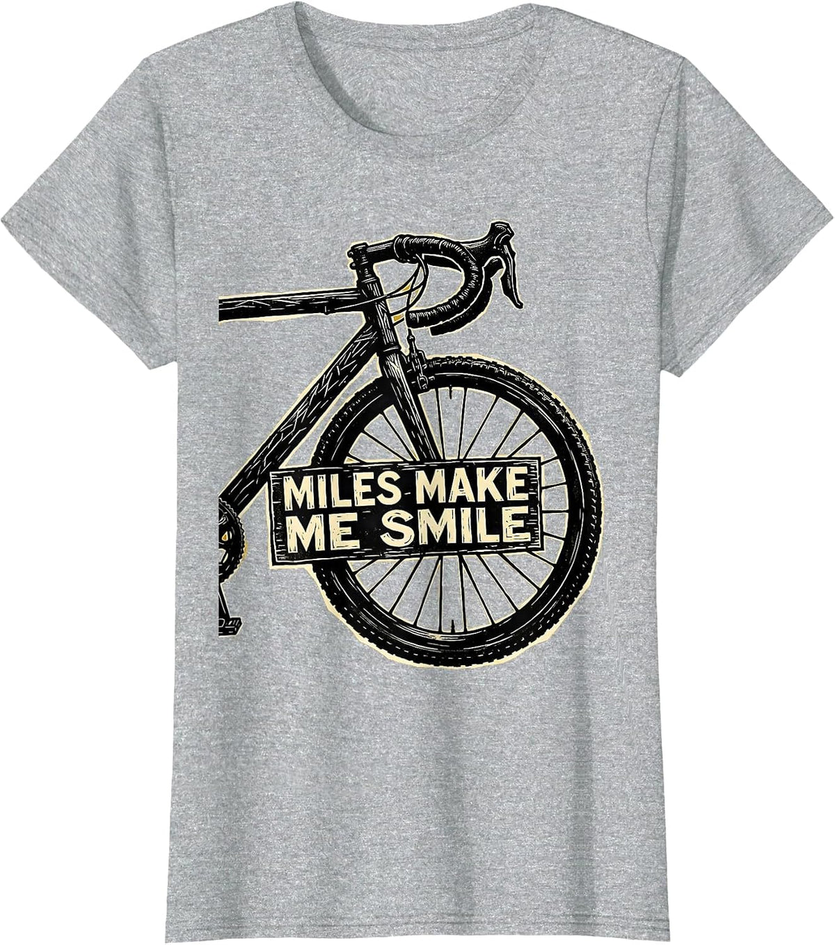 Women's Miles Make Me Smile Bike Cycling Design T-Shirt - Heather Grey