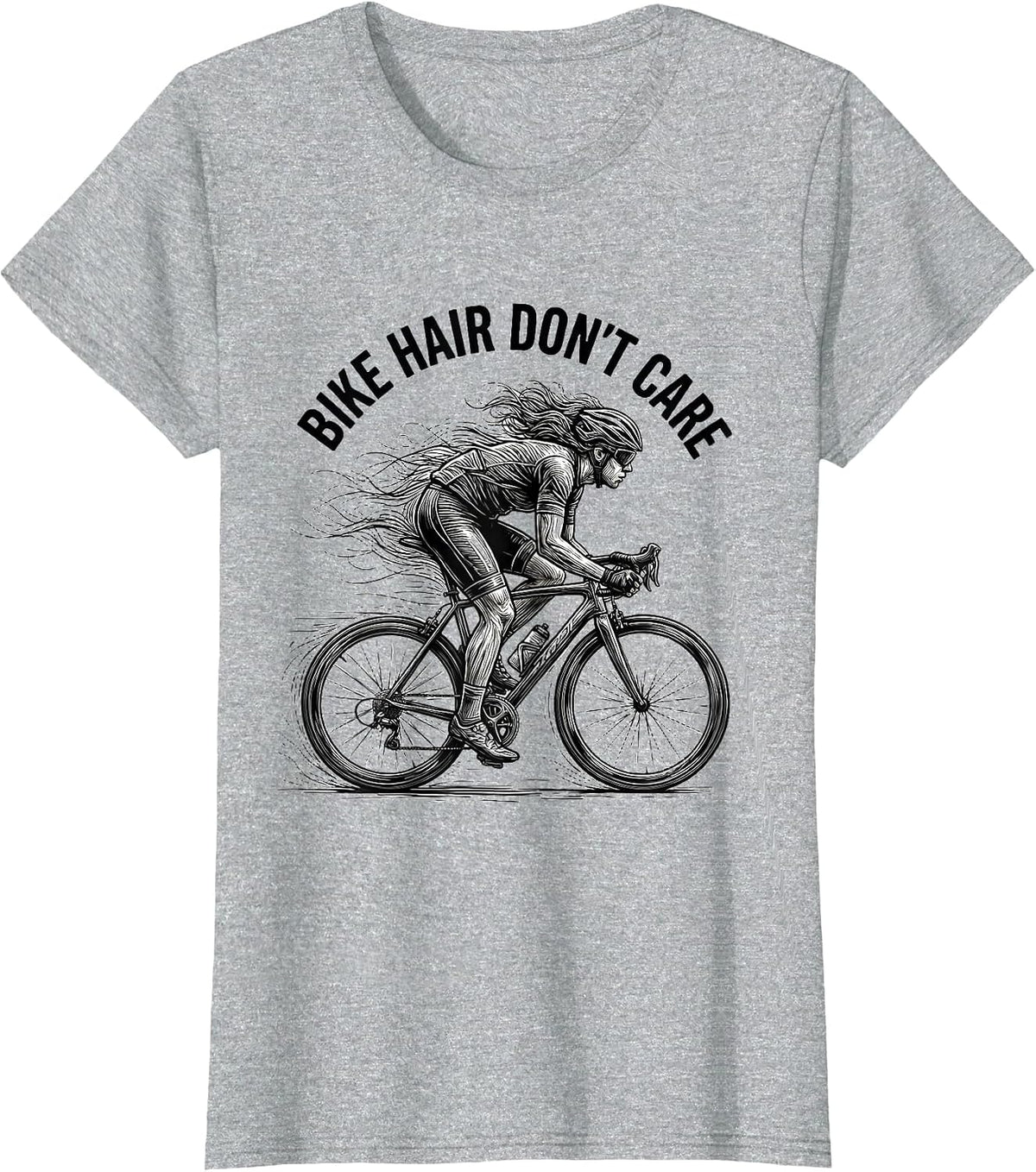 Women's Bike Hair Don't Care Cycling Design T-Shirt - Heather Grey