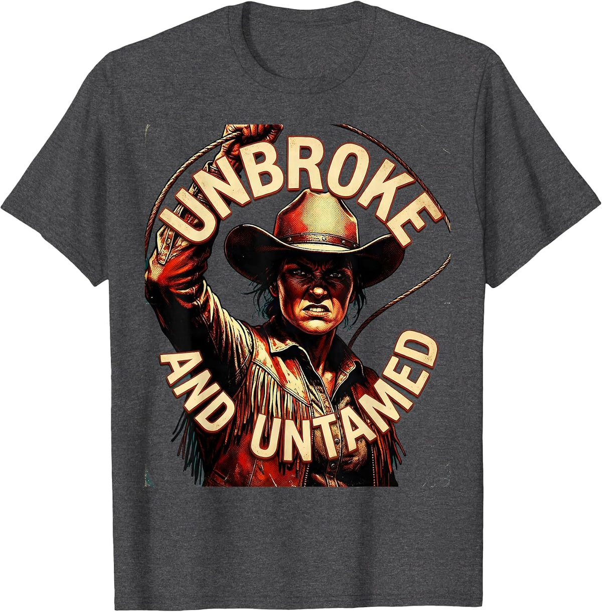 Men's Unbroke and Untamed Cowgirl Western Design T-Shirt - Dark Heather Grey