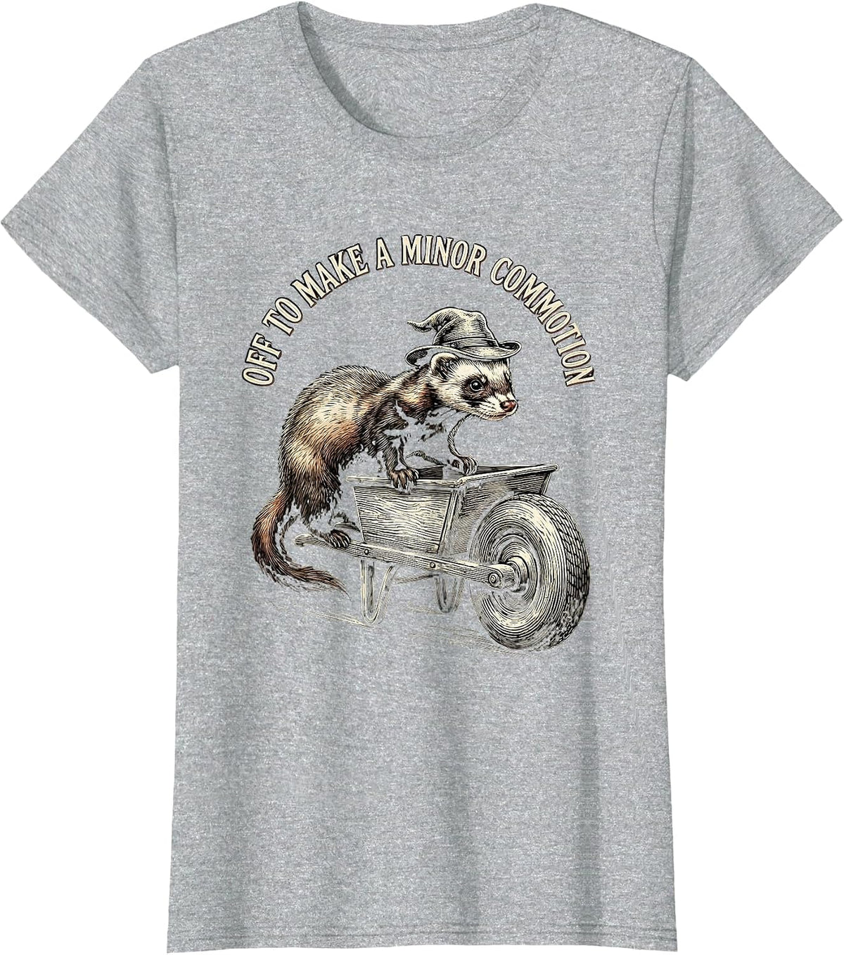 Off To Make A Minor Commotion Whimsical Ferret Humor T-Shirt - Heather Grey