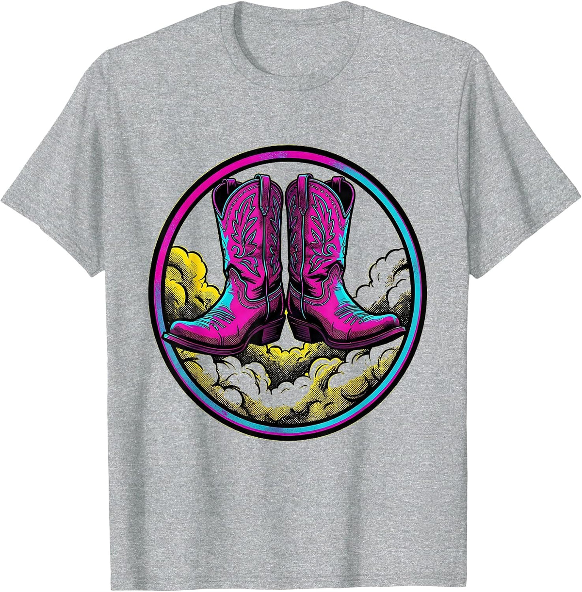 Men's Cowboy Boots Kicking Dust Western Graphic Tee T-Shirt - Heather Grey