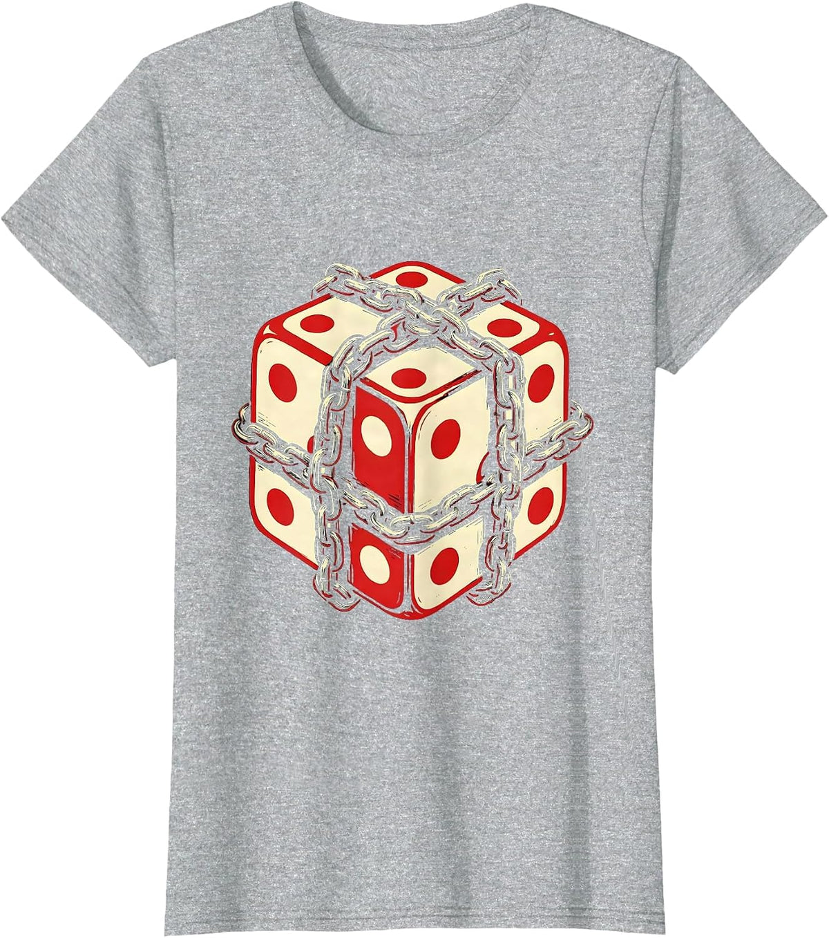 Women's Dice and Motorcycle Chain Biker Graphic T-Shirt - Heather Grey