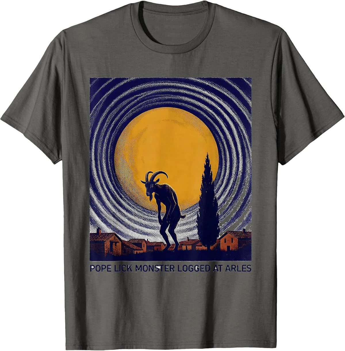 Pope Lick Monster Logged At Arles Funny Cryptid Art Parody T-Shirt - Asphalt Grey
