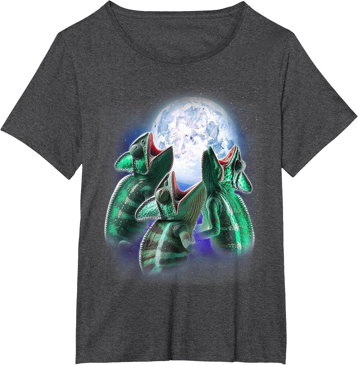 3 Chameleon Howling At The Moon Shirt Funny Pet Lizard Lover T-Shirt - Dark Heather Grey