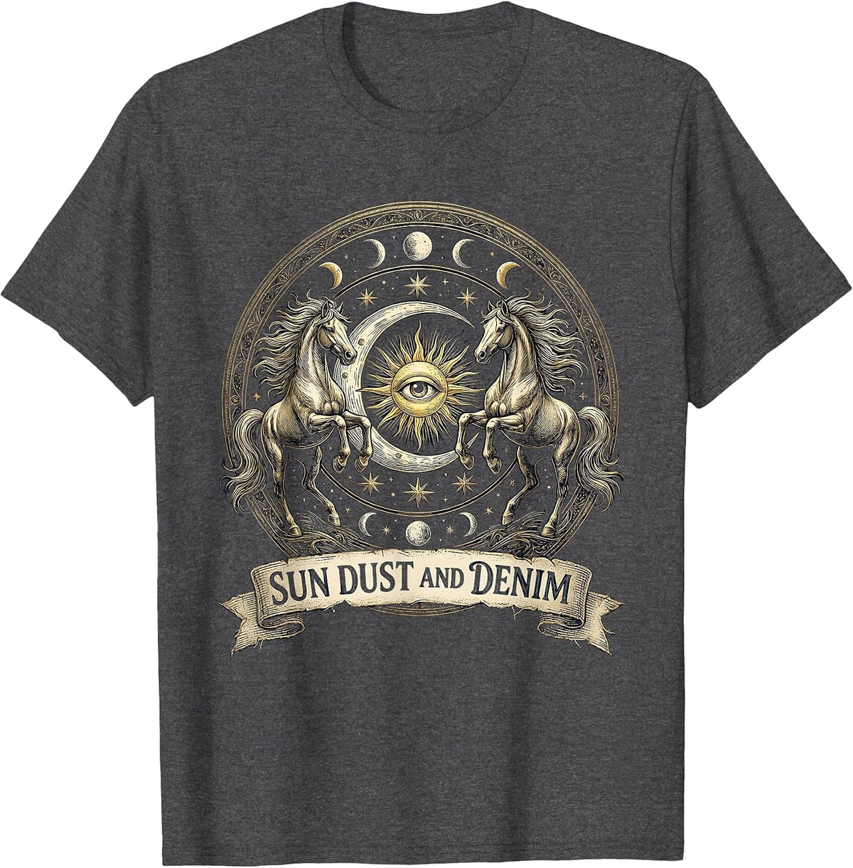 Men's Sun Dust and Denim Cowgirl Graphic Design T-Shirt - Dark Heather Grey