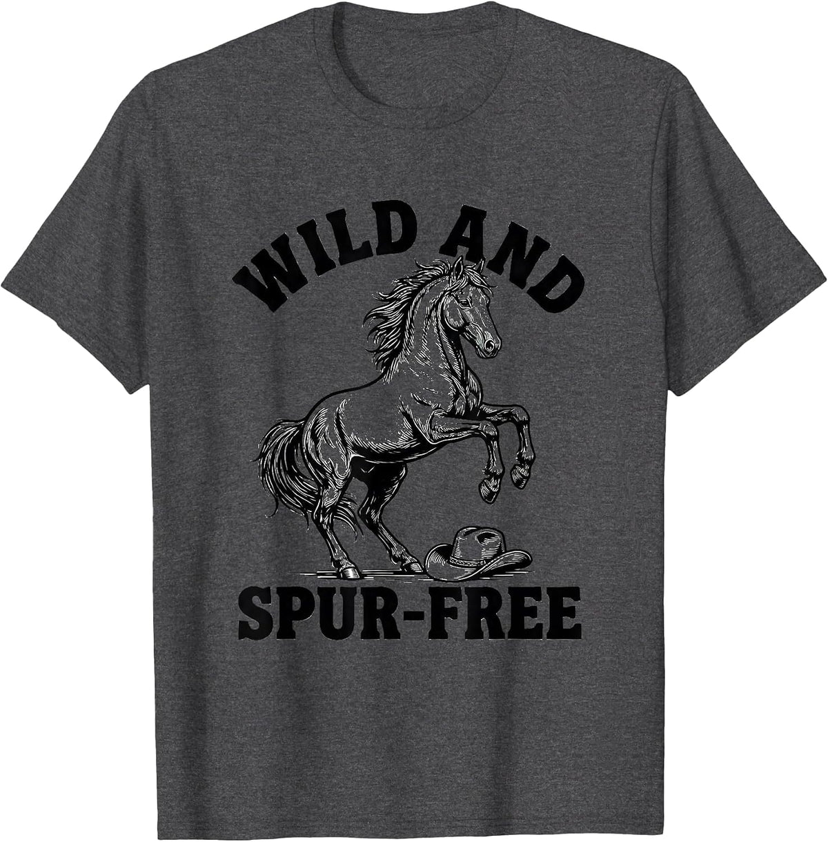 Wild and Spur-Free Cowboy Graphic Design T-Shirt - Dark Heather Grey