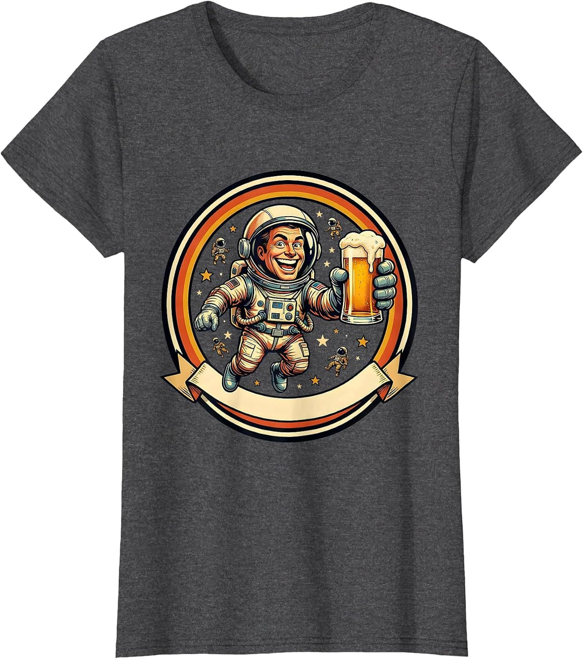 Women's Astronaut Floating With a Pint Glass Beer Design T-Shirt - Dark Heather Grey