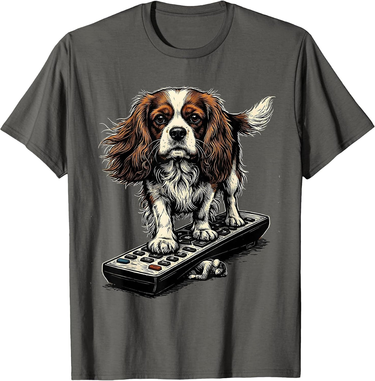 Cavalier King Charles Spaniel Linocut Dog Owner Humor T-Shirt - Asphalt Grey