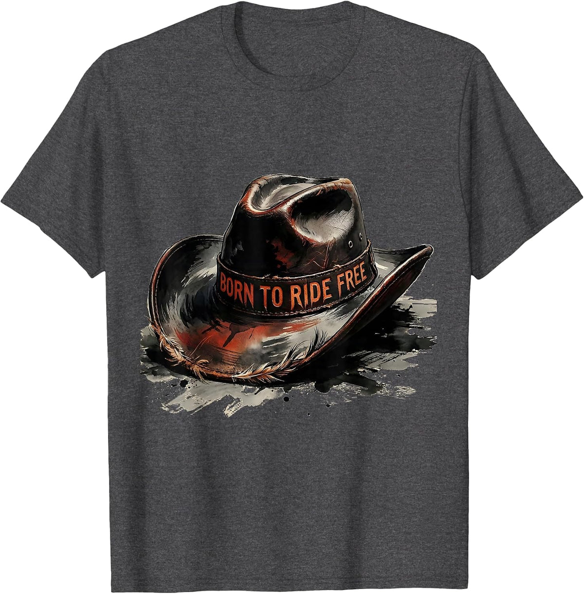 Men's Born to Ride Free Western Cowgirl Design T-Shirt - Dark Heather Grey