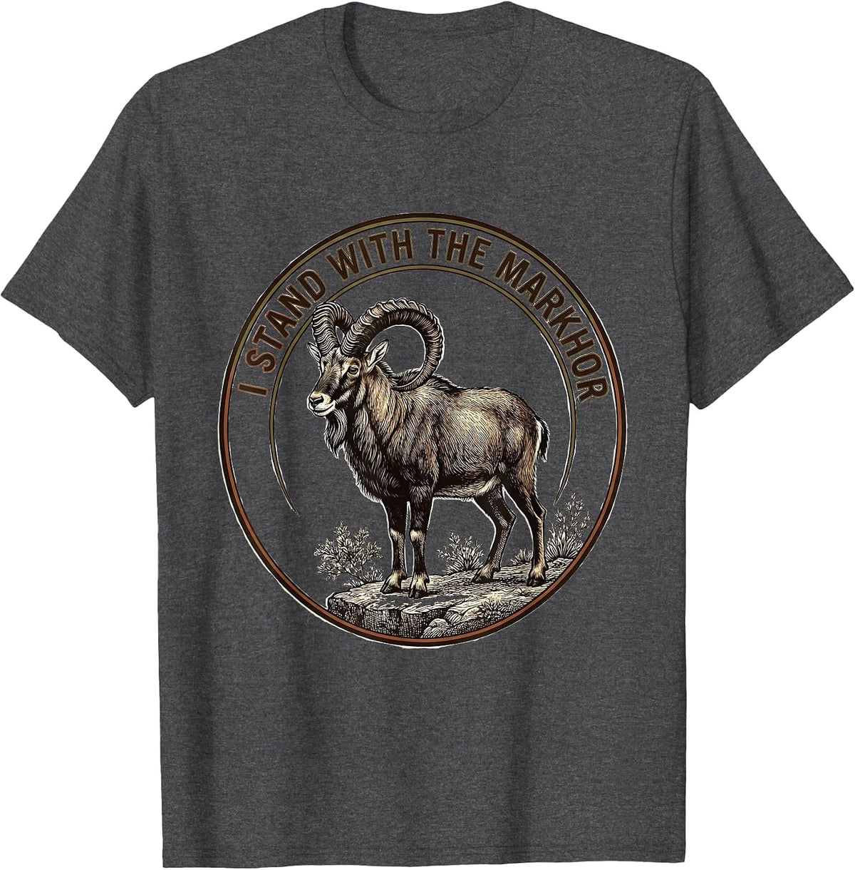 I Stand With the Markhor Botanical Wildlife Conservation T-Shirt - Dark Heather Grey