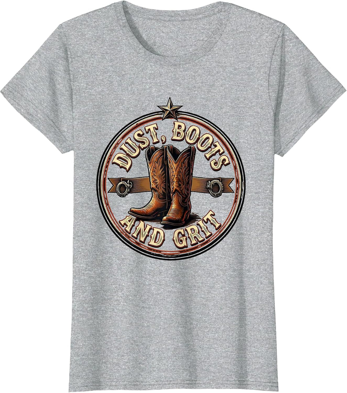 Women's Dust Boots and Grit Cowgirl Western Design T-Shirt - Heather Grey