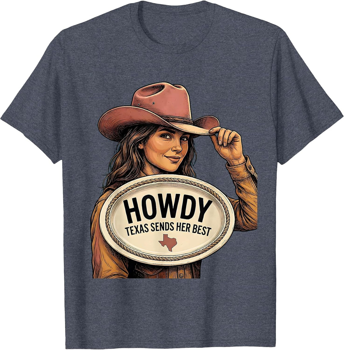 Howdy Texas Sends Her Best Western Cowgirl Texas Girl Gift T-Shirt - Heather Blue