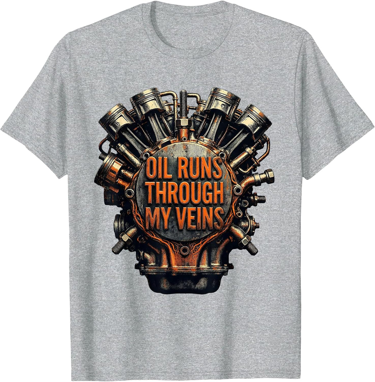 Men's Oil Runs Through My Veins Petroleum Design T-Shirt - Heather Grey