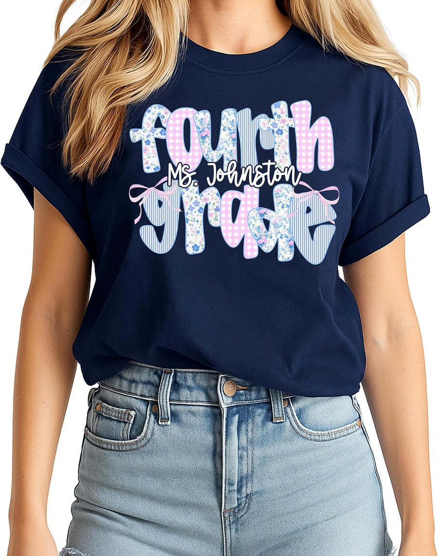NAZENTI Personalized Teacher Shirt, Back to School Shirts Gift Custom Name, PreK Kindergarten 1st 2nd 6th Grade Teacher Tee