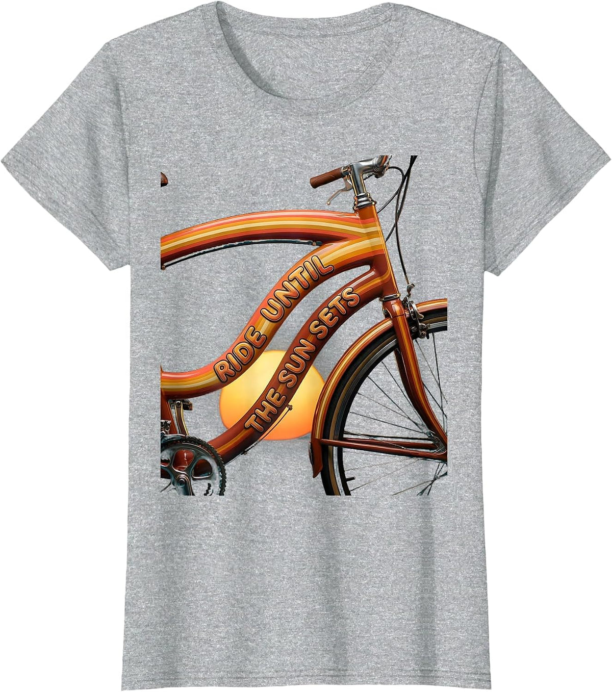Ride Until The Sun Sets Cycling Design T-Shirt - Heather Grey