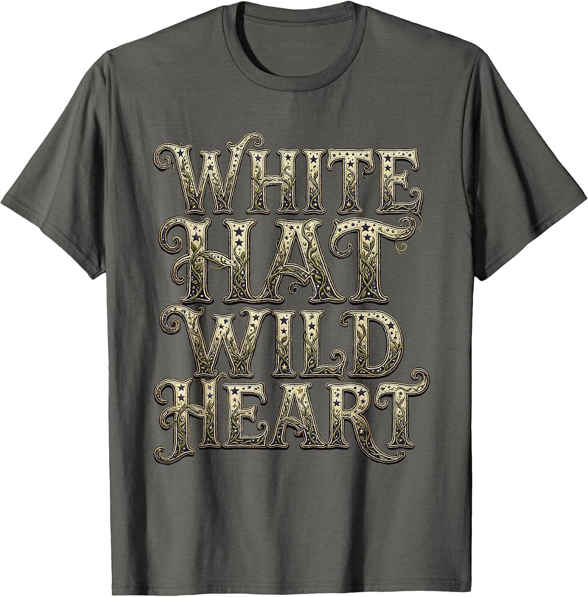 White Hat Wild Heart Cowgirl Design T-Shirt - Asphalt Grey