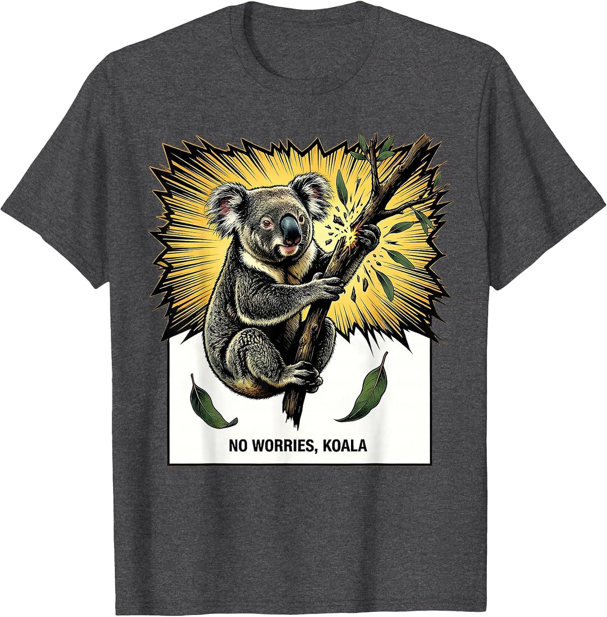 No Worries Koala Comic Book Aussie Wildlife Novelty T-Shirt - Dark Heather Grey