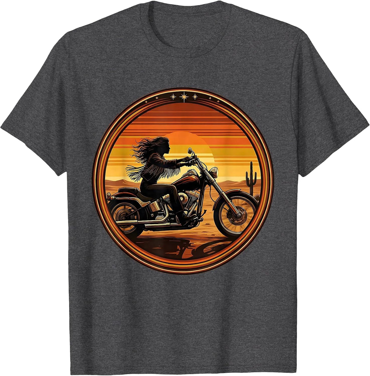 Desert Rider Motorcycle Speed Illustration T-Shirt - Dark Heather Grey