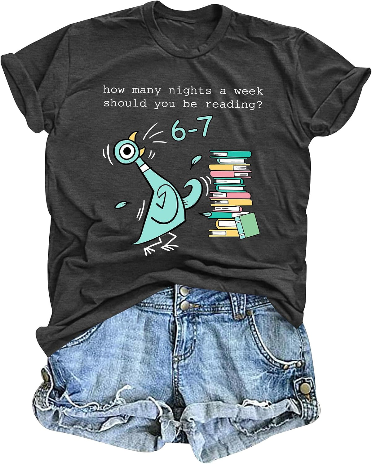 Reading Tshirts for Women Reading Six Seven Tshirt Teacher Fit Short Sleeve - Grey1