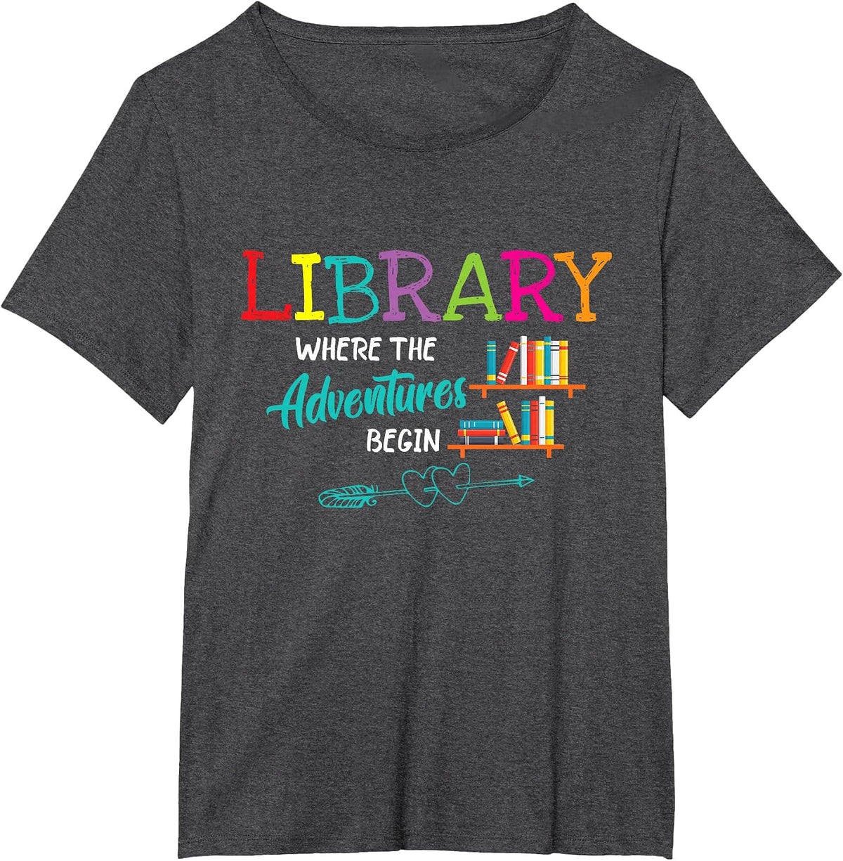 Library Books Where Adventure Begins - Librarian Reader T-Shirt - Dark Heather Grey
