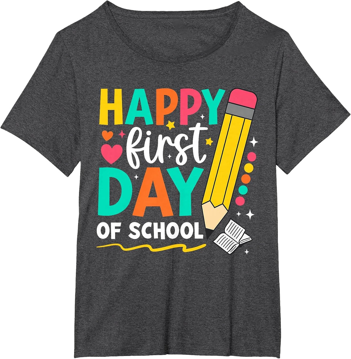 Happy First Day of School Teacher Kids Back to School T-Shirt - Dark Heather Grey