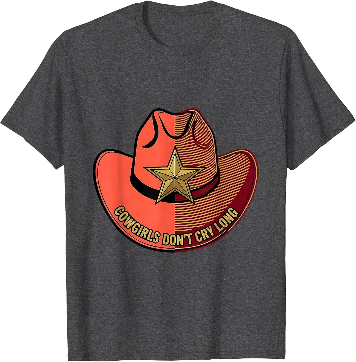 Cowgirls Don't Cry Long Western Design T-Shirt - Dark Heather Grey