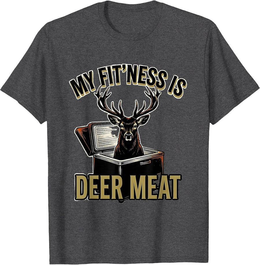 Men's My Fit'ness Is Deer Meat Funny Deer Hunting Dad Joke Gift T-Shirt - Dark Heather Grey