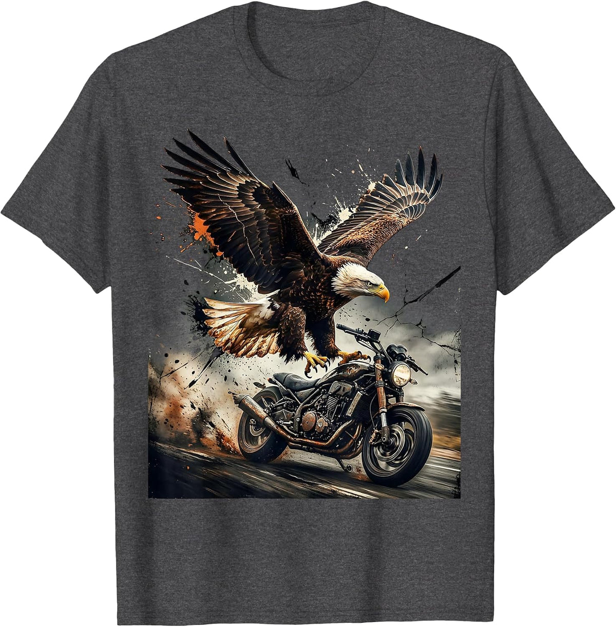 Eagle Swooping Over Speeding Motorcycle Graphic T-Shirt - Dark Heather Grey