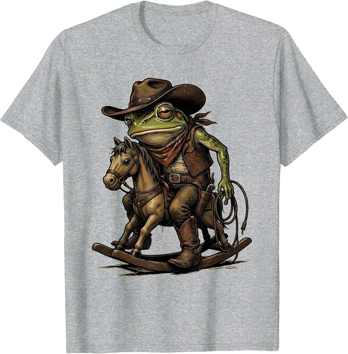 Men's Slumped Frog Cowboy Western Meme Humor T-Shirt - Heather Grey