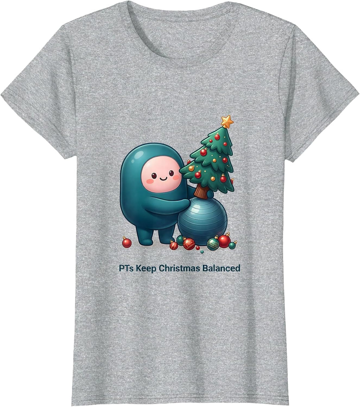 PTs Keep Christmas Balanced Cute Kawaii Physical Therapist T-Shirt - Heather Grey