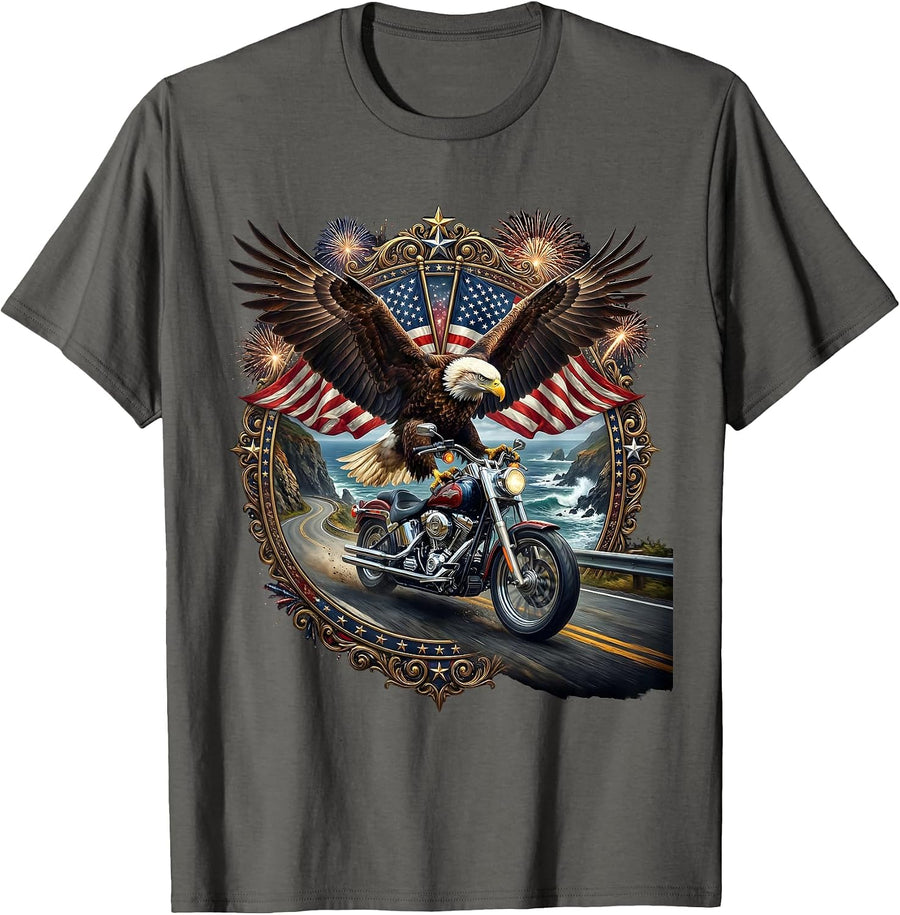 Coastal Cliffside Motorcycle Cruise Graphic Tee T-Shirt - Asphalt Grey