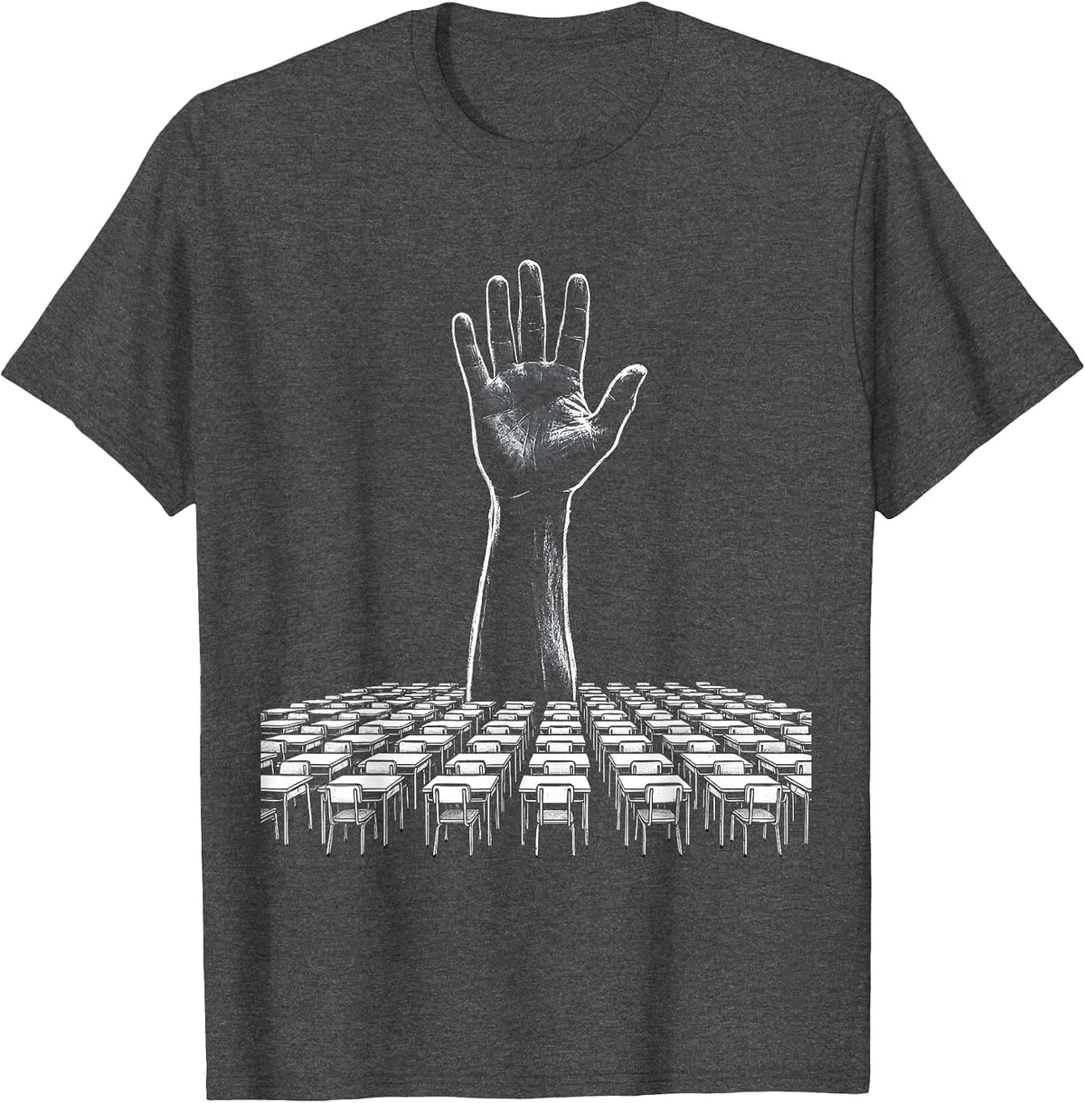 Middle School Teacher Hand Raise Classroom Graphic T-Shirt - Dark Heather Grey