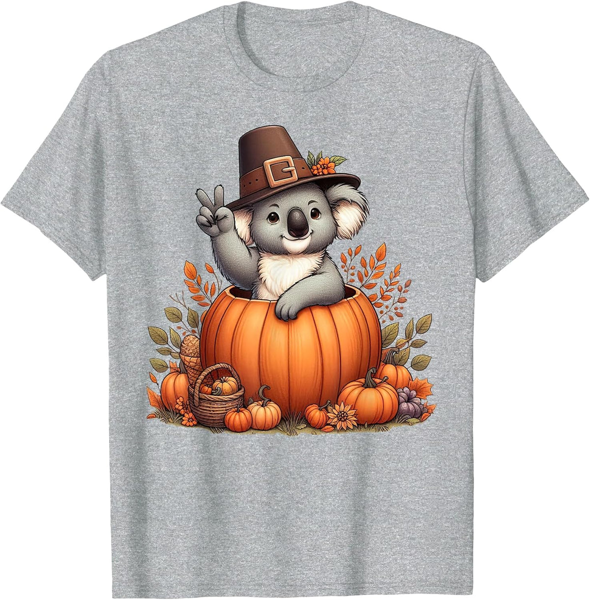Autumn Pumpkin Fall Koala Thanksgiving Womens Mens Kids T-Shirt - Heather Grey
