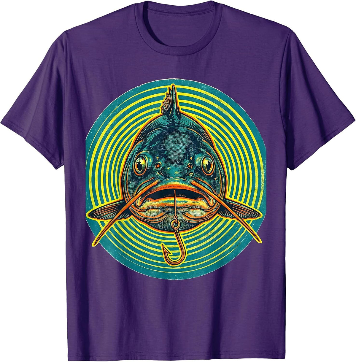 Catfish Hook Risograph Funny Fishing Humor Angler T-Shirt - Purple