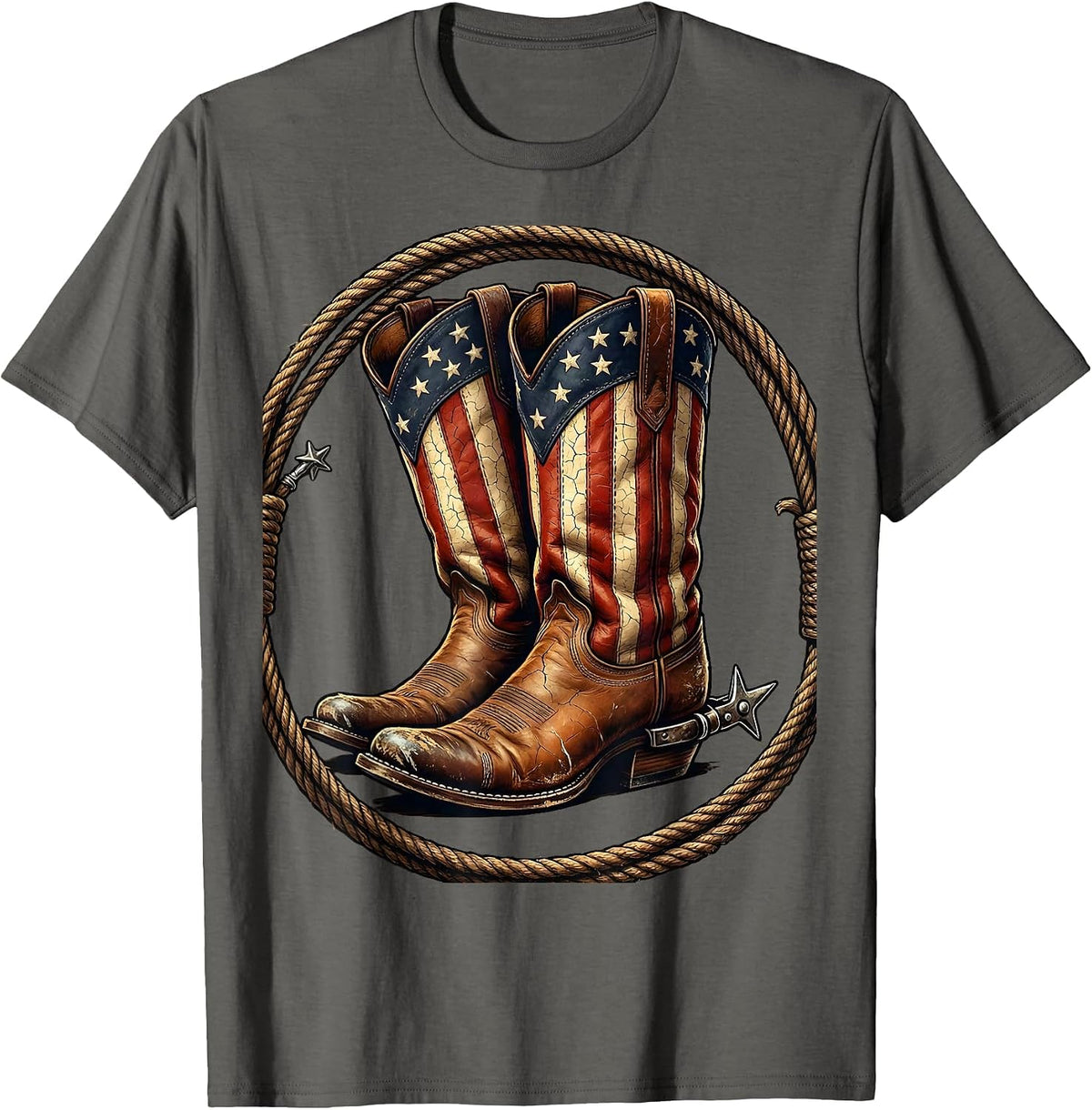 Men's Crossed Cowboy Boots Western Cowgirl Graphic T-Shirt - Asphalt Grey