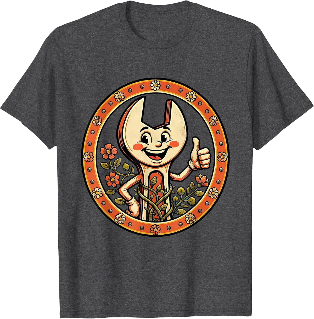 Floral Crescent Wrench Labor Day Graphic T-Shirt - Dark Heather Grey