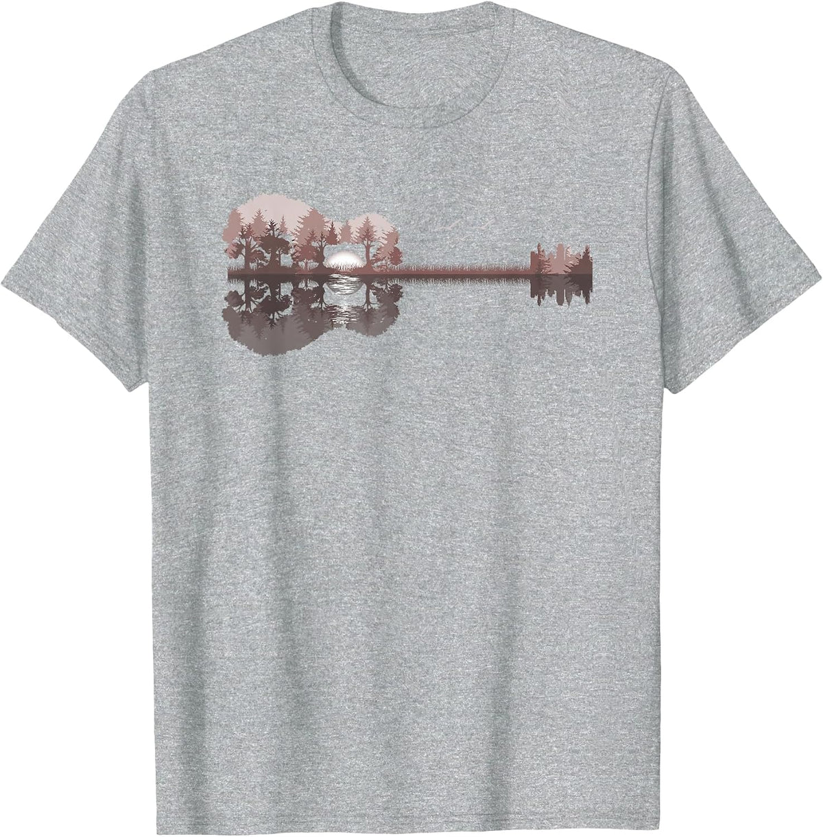 Acoustic Guitar Lake Sunset Guitarist Country Rock Music T-Shirt - Heather Grey