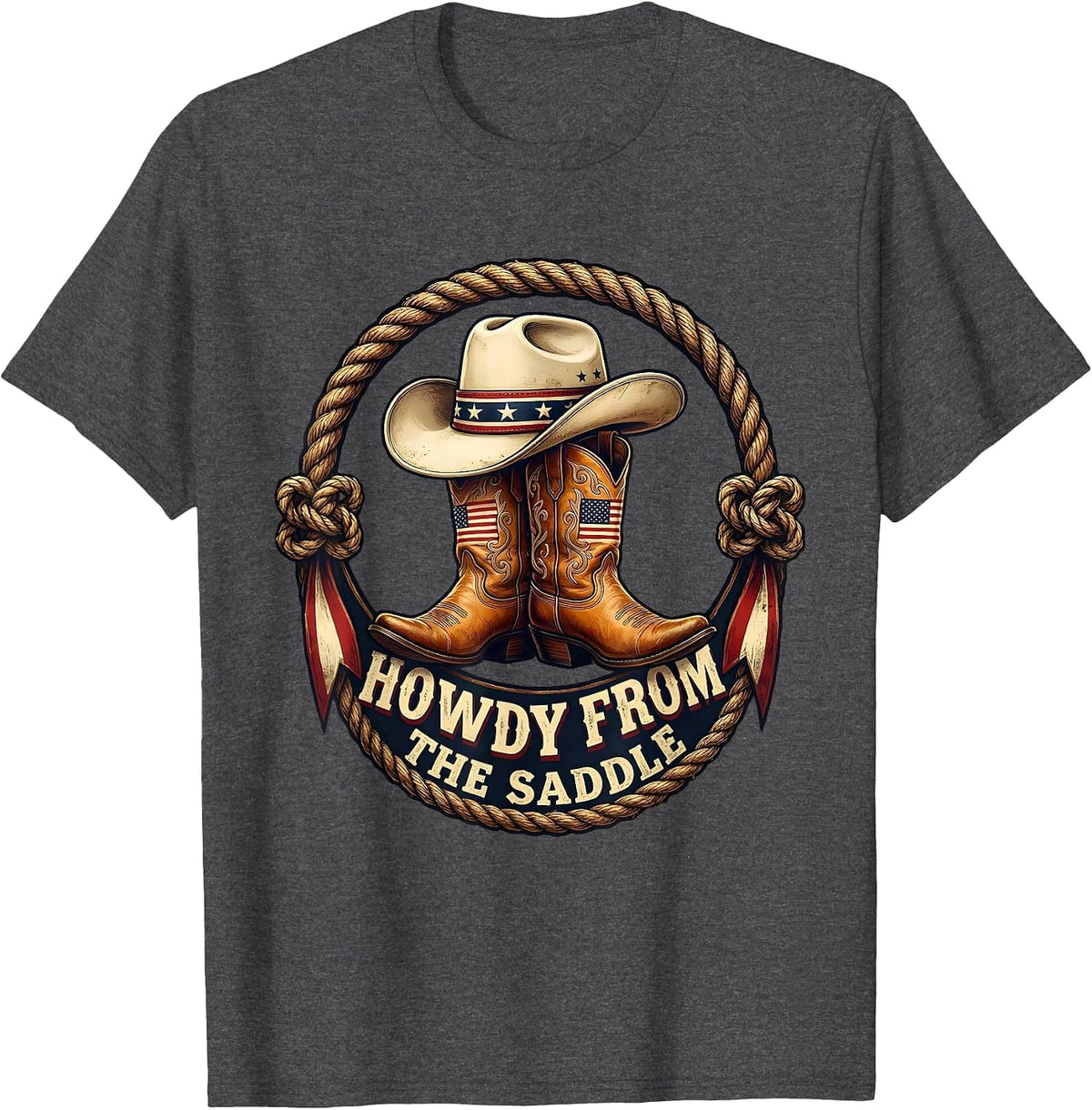 Howdy From The Saddle Cowgirl Graphic Design T-Shirt - Dark Heather Grey